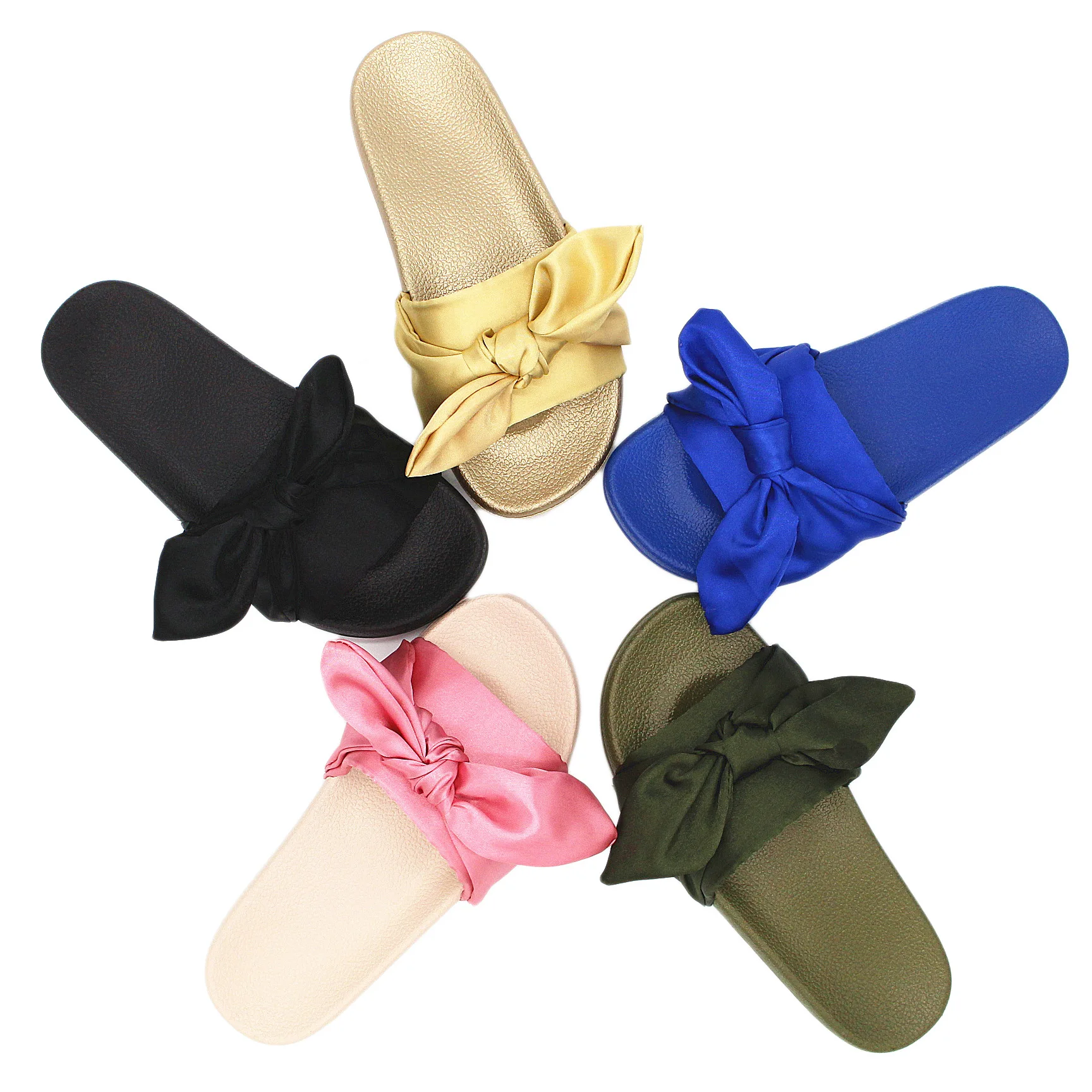 

SD-38 2020 fashion silk lace boe ties cross strap soft PVC open toe slipper for women waterpoof beach flat sandals ladies, Picture show , squine colors
