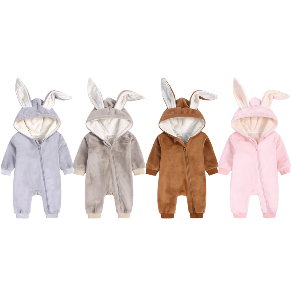 

Bunny Rabbit Ear Newborn Baby Romper Winter Baby Boys Girls Clothes Overall Baby Rompers Jumpsuit, As picture