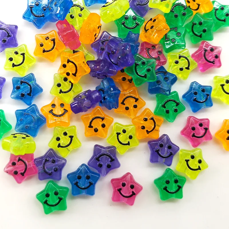 

Hobbyworker 100pcs Acrylic Candy Color Star Smiley Beads for Jewelry Making Accessories B0425