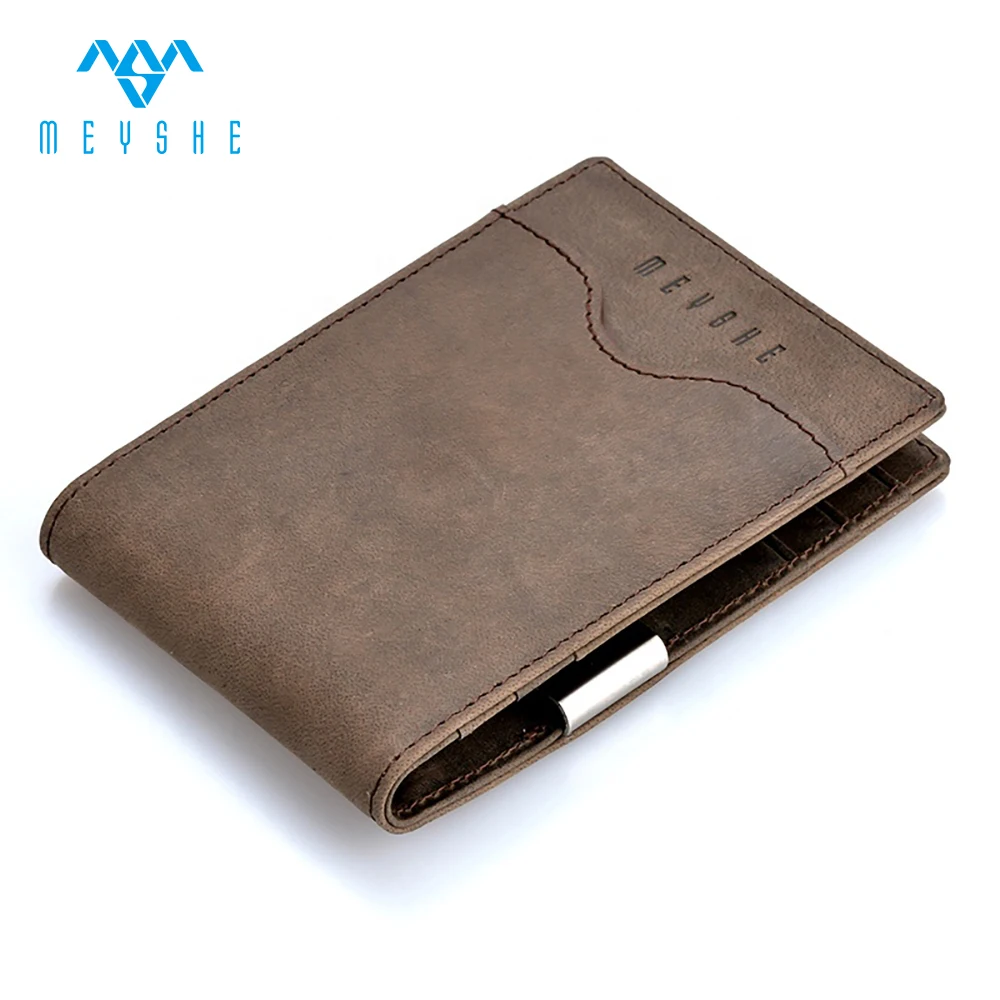 

Crazy horse leather hot sale oem rfid money clip wallet for men, Brown