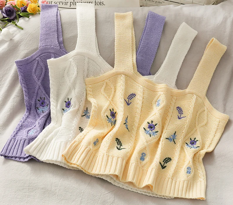 

2021 New Soft Sleeveless Hand knitting Woven Anti-pilling Anti-Shrink Solid Color Singlet Sexy Tee Running T-shirt Women's Vest, Many colors as shown