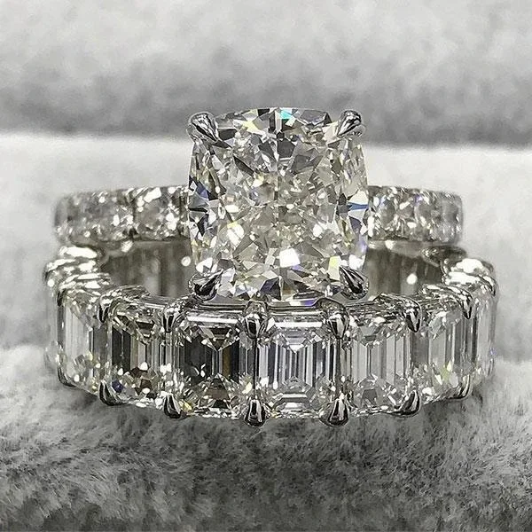 

925 sterling silver eternal emerald cut women's wedding ring European and American hot style accessories engagement ring