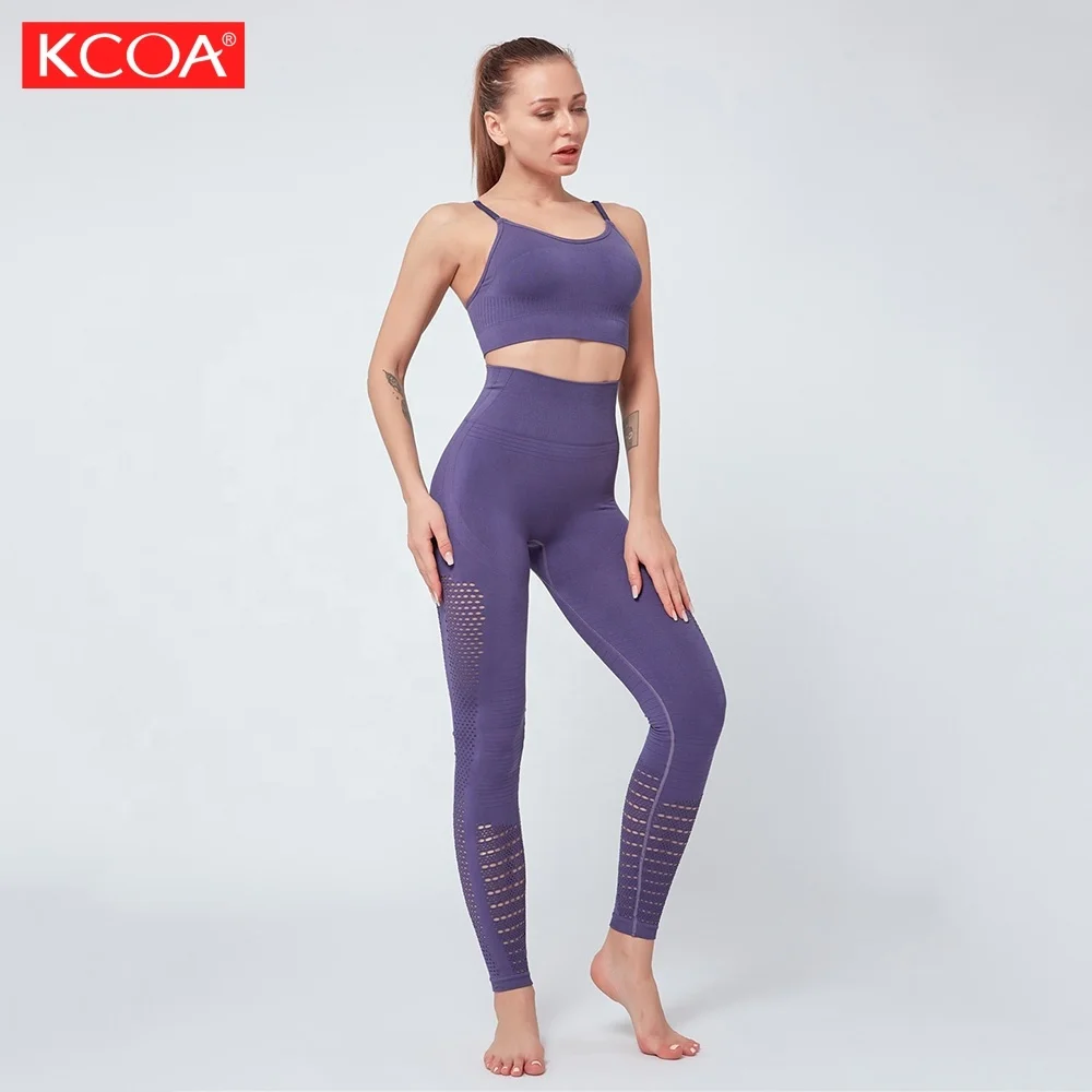 

KCOA Ready To Ship Breathable Plain Bodybuilding Two Piece Women Fitness Yoga Sports Bra And Legging Sets, 6 colors