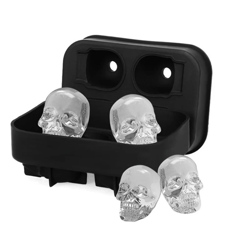 

silicone skull ice cube mold Hot sales silicon ice block mould creative 3D Fashion skull ice ball mold, Black