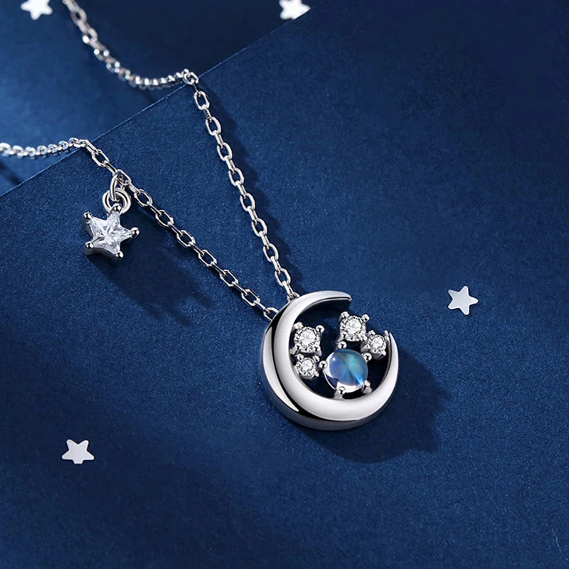 

Aimgal Jewelry 925 sterling silver blue moonstone star and moon pendant necklace for women