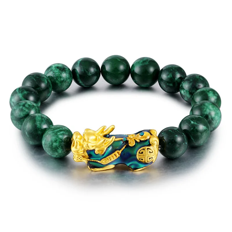 

Wholesale Imitation Natural Green Jade Stone Bead Color Changing Piyao Women Men Good Lucky Wealth Feng Shui Pixiu Bracelet