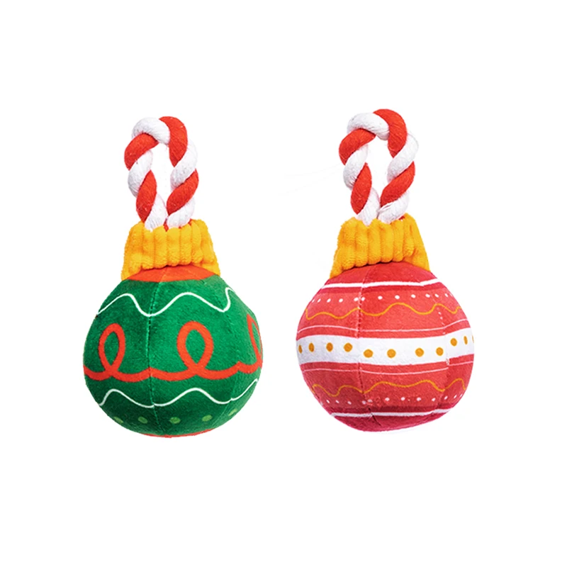 

New Christmas Light Bulb Style Hot Fluffy Pet Toys Puppies Teething Plush Squeaky Dog Chew Toy, Green / red