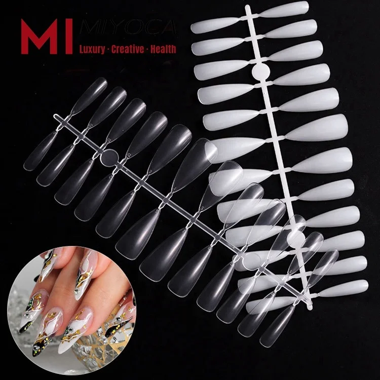 

Miyoca Trendy nail False Long Wholesale Natural Tips Straight With Base Stickers Nail Pre Designed Press On Nails