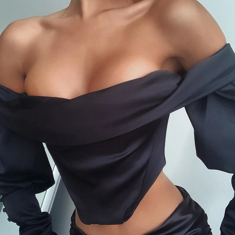 

Boned Off Shoulder Slash Neck Womens Blouses Tops Shirt Vintage Blouse Womens Sexy Blouses For Women, Black