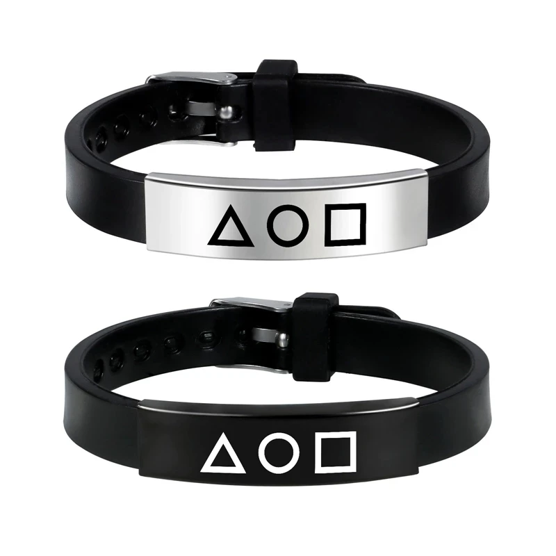 

Korea Fashion Squid Game Black Silicone Couple Bracelet Stainless Steel Bracelets Gift Jewelry For Women And Men Fans Collection