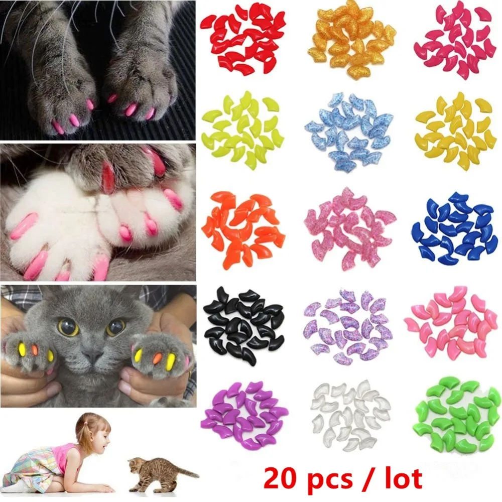 

30 colors 20pcs sparkle dog nail cover anti scratch soft cat nail cover