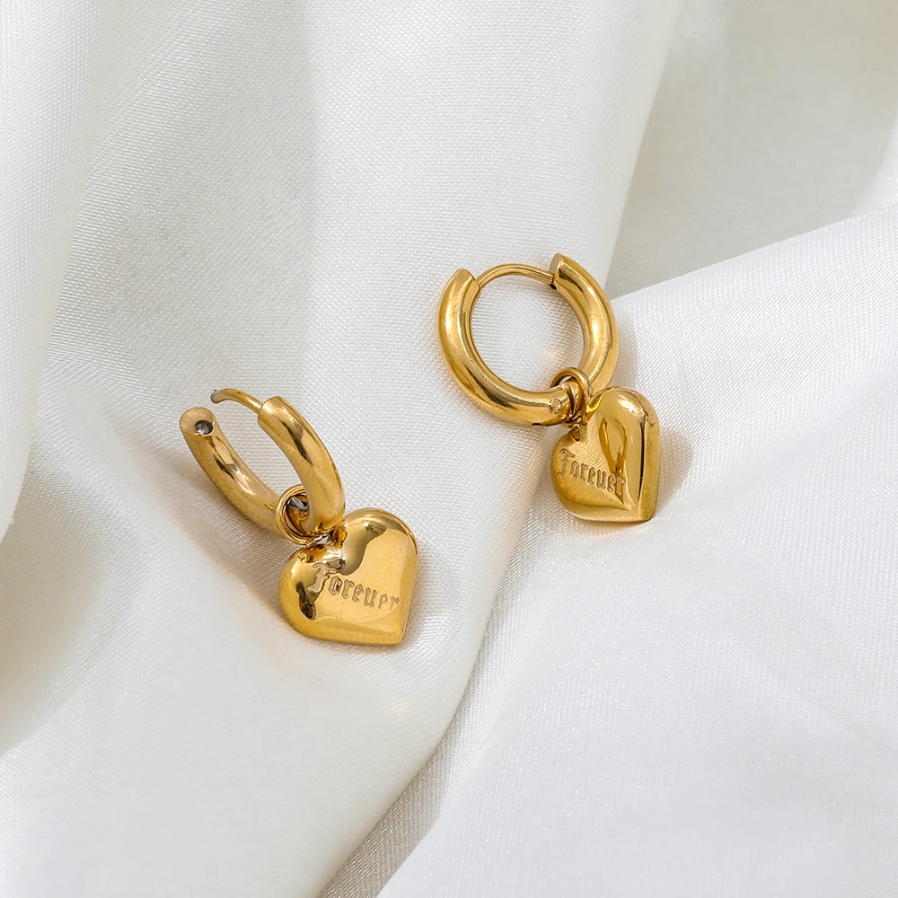 

New Trendy Earring 18K Gold Plated Forever Heart Hoop Earring Stainless Steel Fashion Jewelry