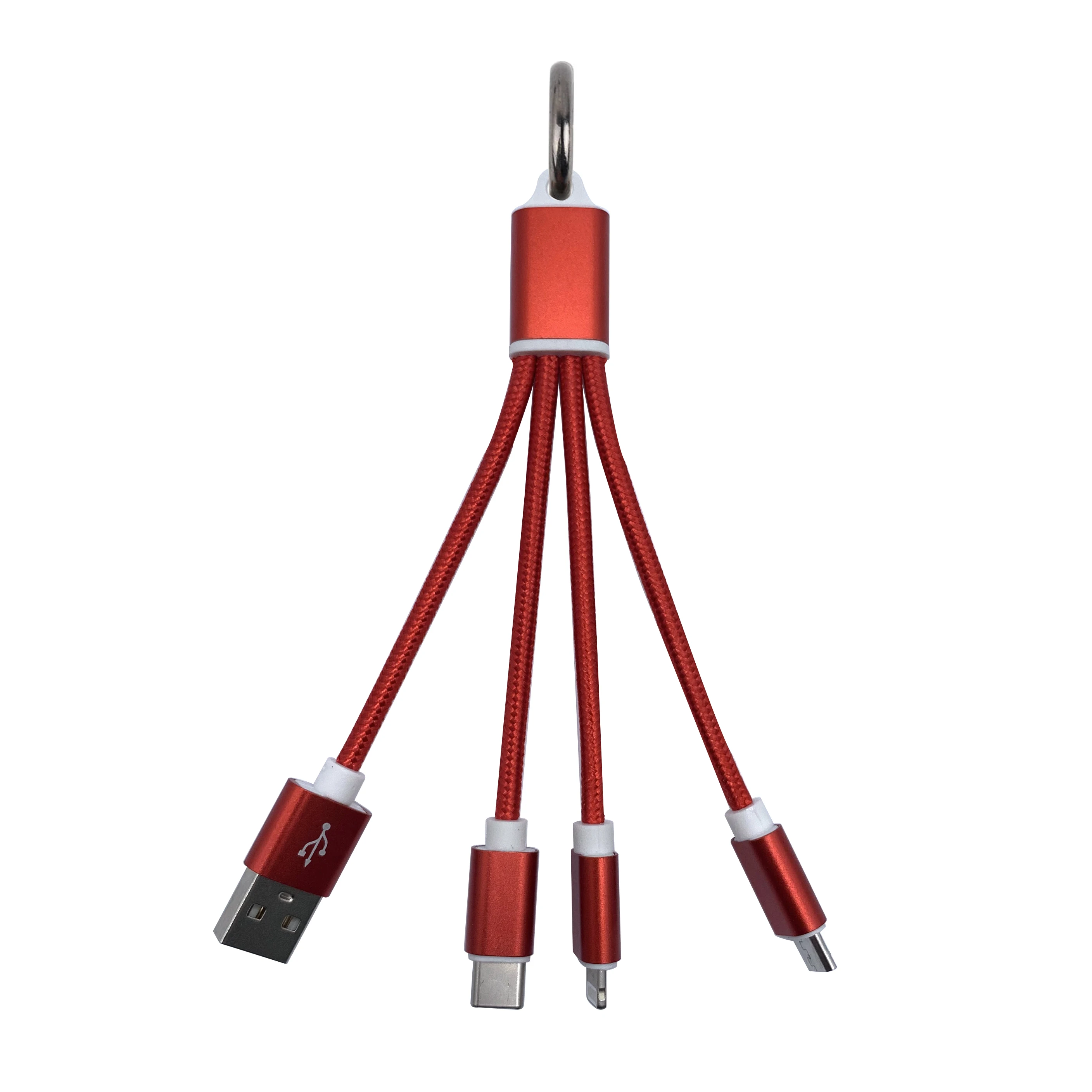 Promotional 3-in-1 Charging Cable Set with Metal Keychain Data Cable Charger for iPhone, Android,Type-C - ANKUX.COM