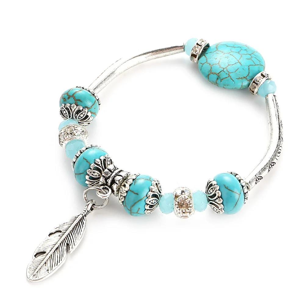 

Minimalist 6mm Small Beads Bracelets Men Women Creative Angel Wings Feather Brazalete Natural Turquoises Stone Braslet