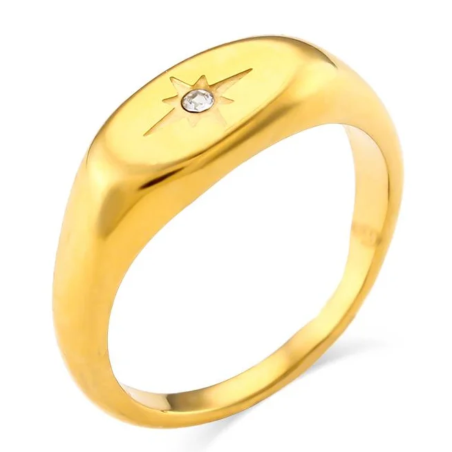 

Stainless Steel 18K Gold Plated Ring Personalized Oval star zircon Ring