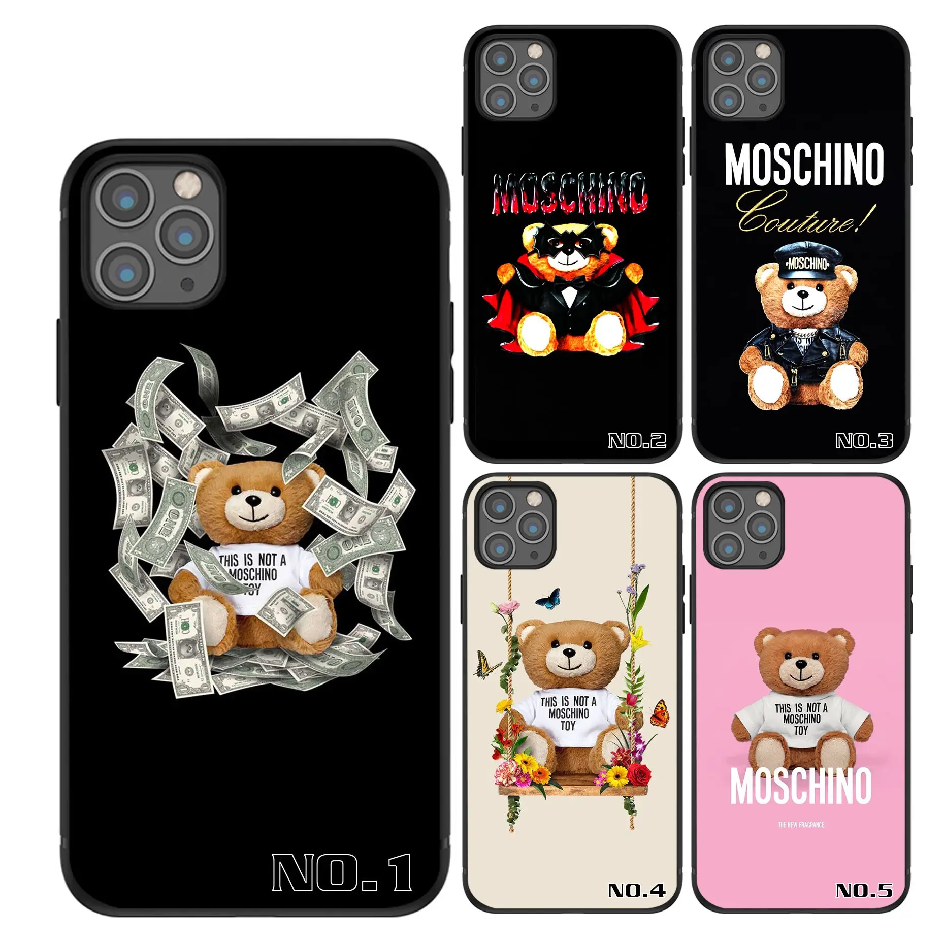 

Cute Bear luxury black TPU printed phone case For iPhone 11 11Pro 11Pro Max Case