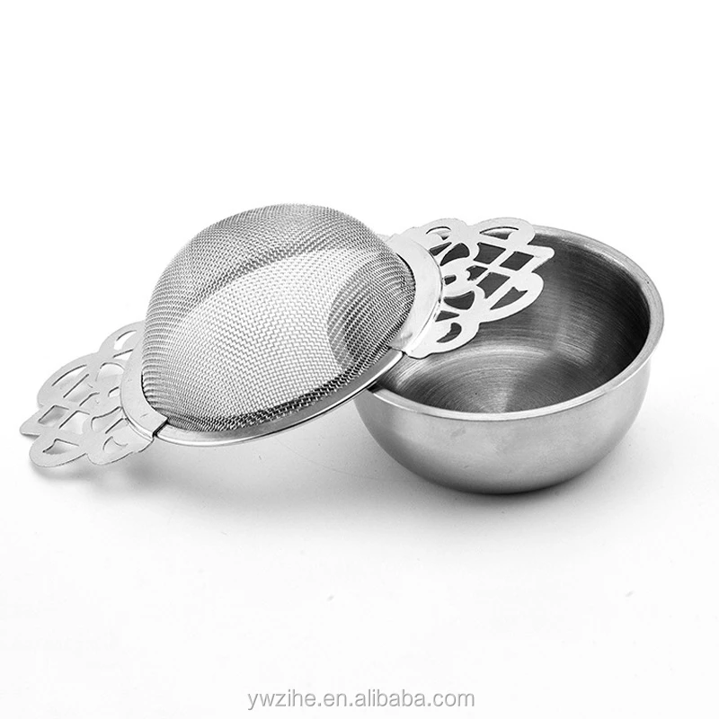 WBTY Tea Filter Stainless Steel Tea Strainer with Bowl Lace Double Handles Traditional Loose Leaf Tea Strainer Ultra Fine Mesh Tea Infuser
