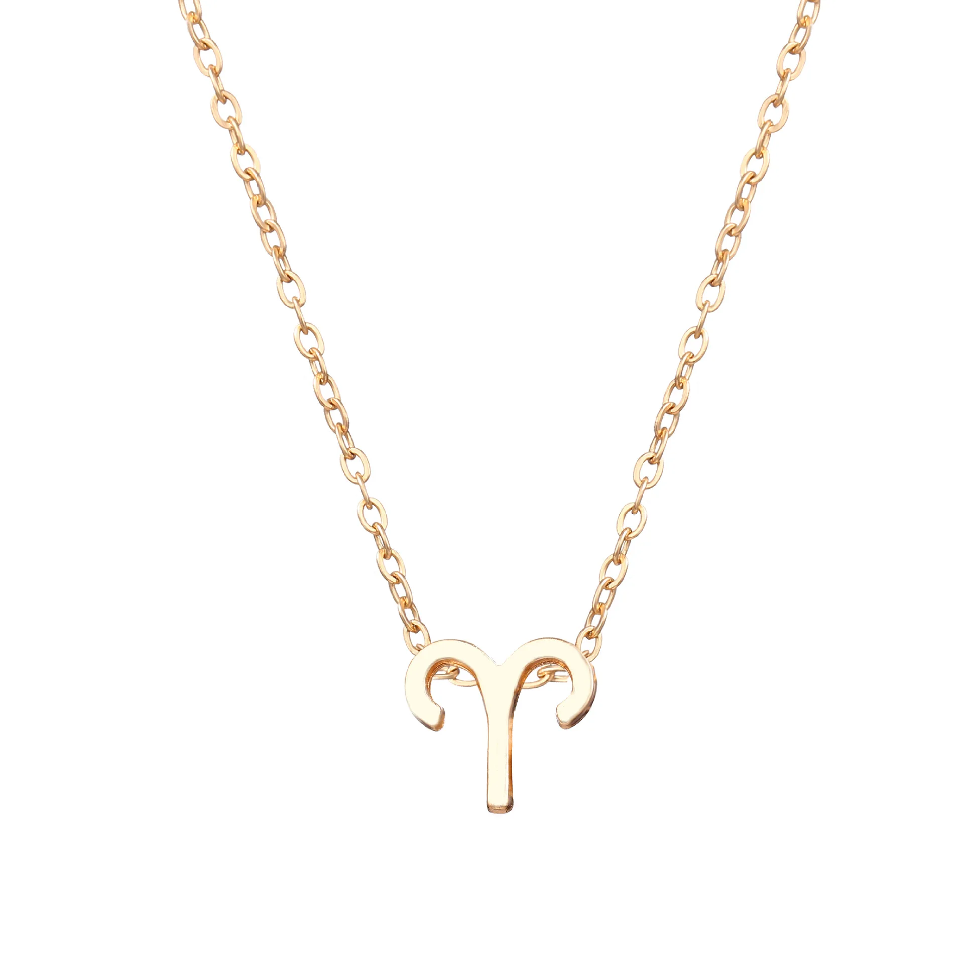 

Bulk Simple Design Women Fashion Jewelry Cheap No Stone Gold Plated Pendant Zinc Alloy Zodiac Sign Necklace