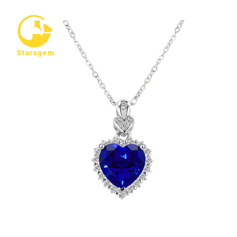 

Starsgem moissanite necklace Heart shape 6.5mm 8mm lab grown sapphire gemstone pendant 925 silver jewelry Gemstone necklace