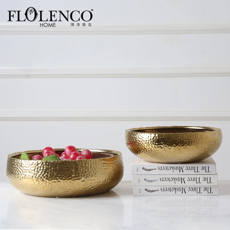 

Home deco large luxury gold printed salad fruit serving ceramic bowls