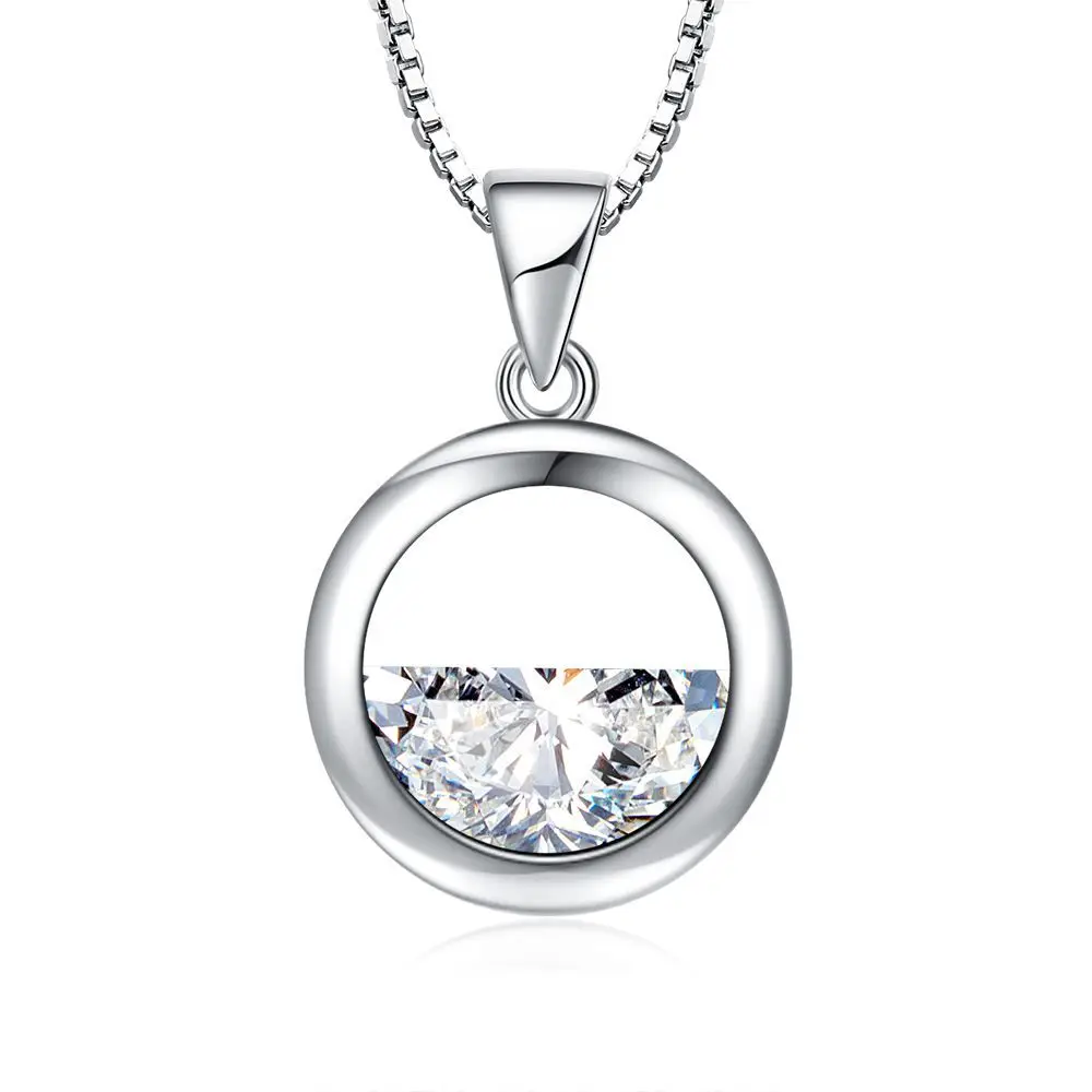 

Wholesale Women's fashion new jewelry high quality crystal zircon round retro simple pendant necklace, Sliver