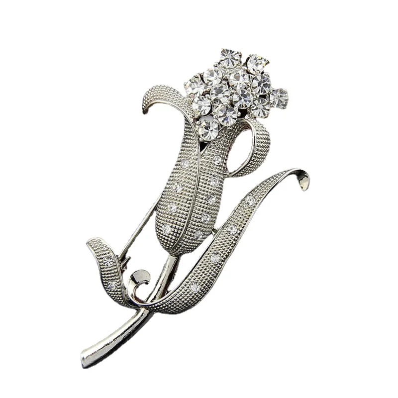 

Vivid Conspicuous Bud Rhinestone Silver-color Brooches for Women Brooch Pins Jewelry