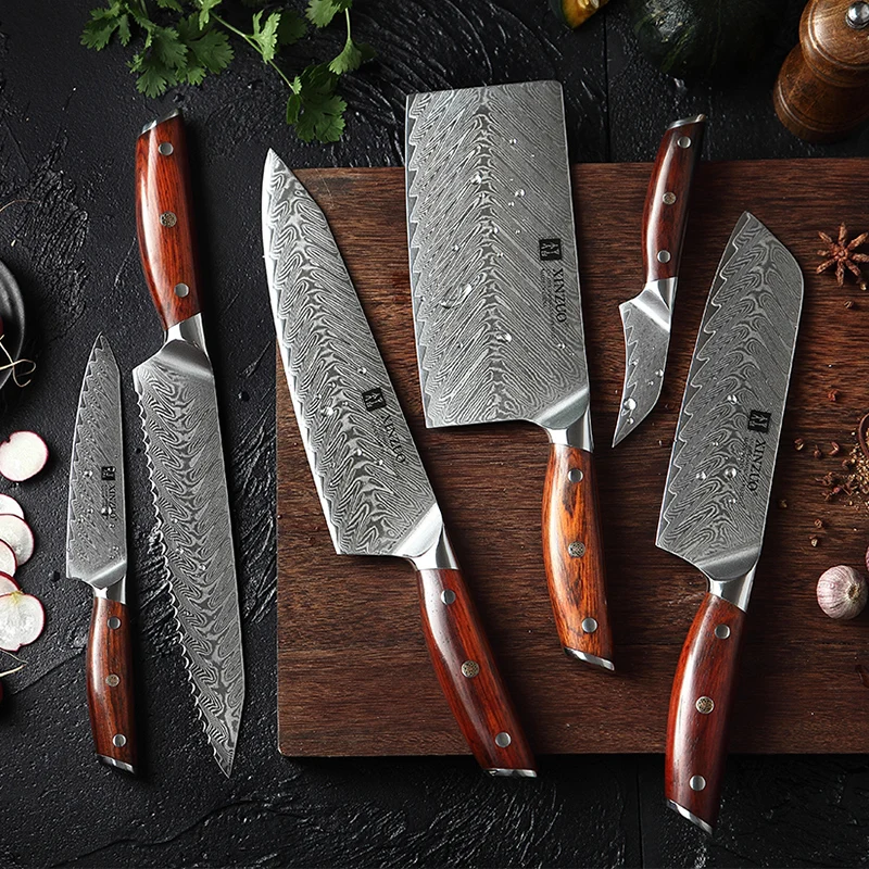 

6 PCS Super Sharp 67 Layers Damascus Kitchen Knife Set With Rosewood Handle