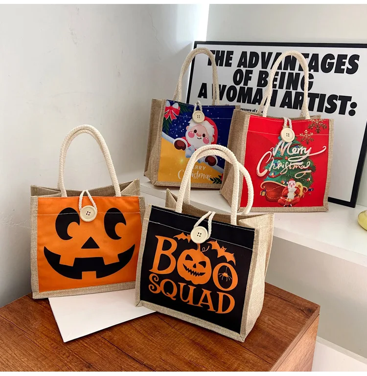 

Fashion Printed Cotton And Linen Tote Bag 2022 New Trend Tote Bag Custom Printed Halloween Student Lunch Tote Shoulder Bag