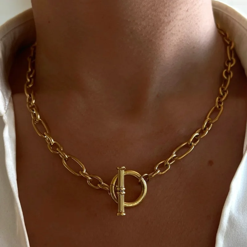 

Joolim 18K Gold Plated Chunky Link Chain Toggle Necklace Stainless Steel Necklace Jewelry Wholesale