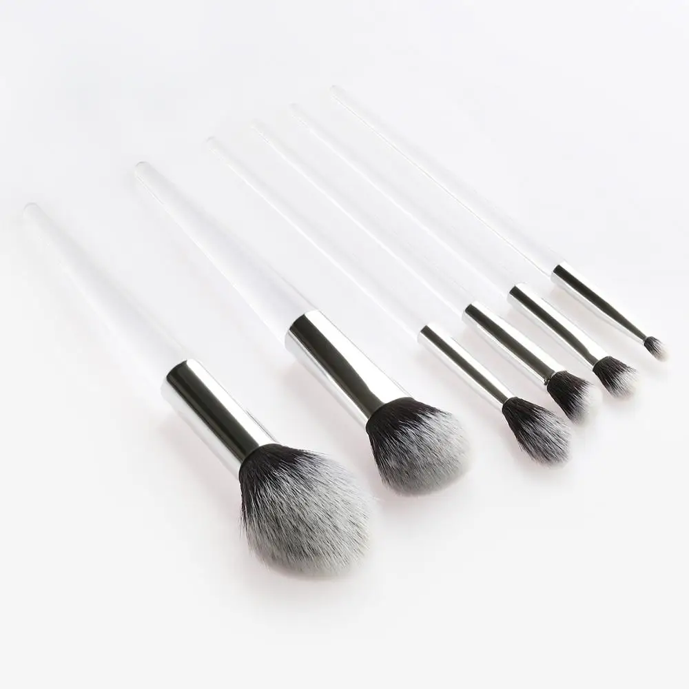 

6 pc Set Cosmetic Personalized Custom Made Makeup Brushes Professional Clear Transparent Handle Makeup Brush Set