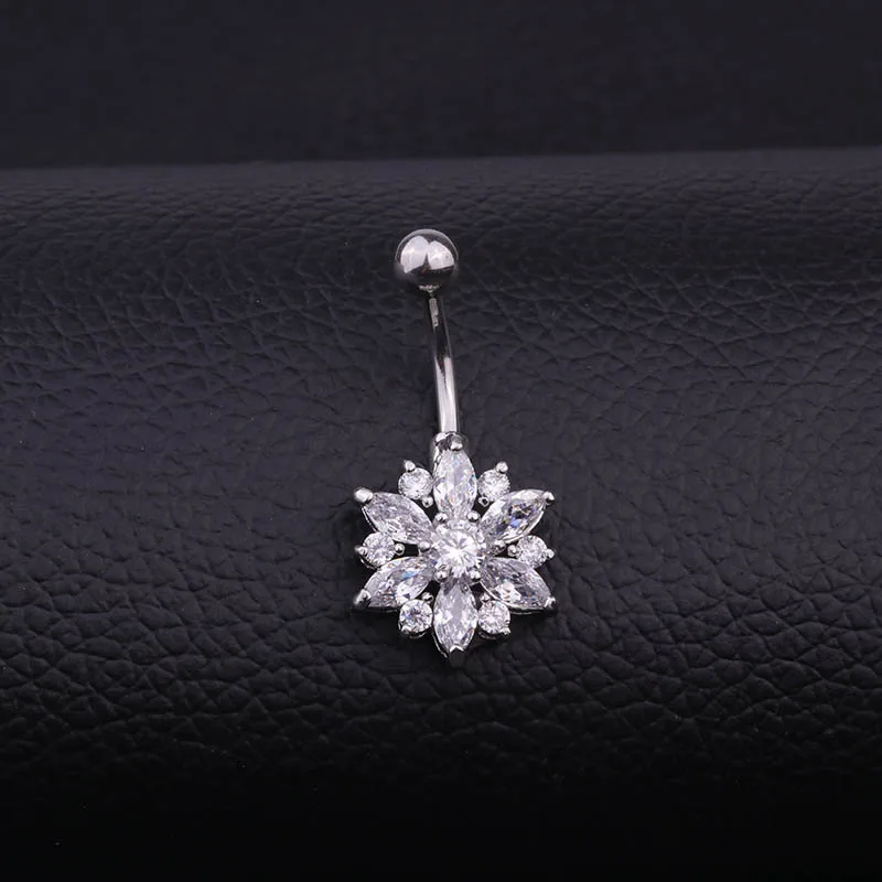 

2021 Sailing Piercing Jewelry 316L Stainless Steel Snowflake Belly Rings Snowflake Shaped CZ Belly Button Rings