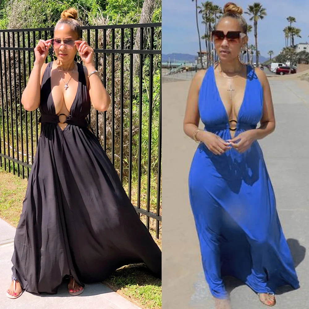 

Hot Selling V Neck Ladies Dress Criss-cross Backless Woman Clothes Sexy Summer Maxi Dresses Women