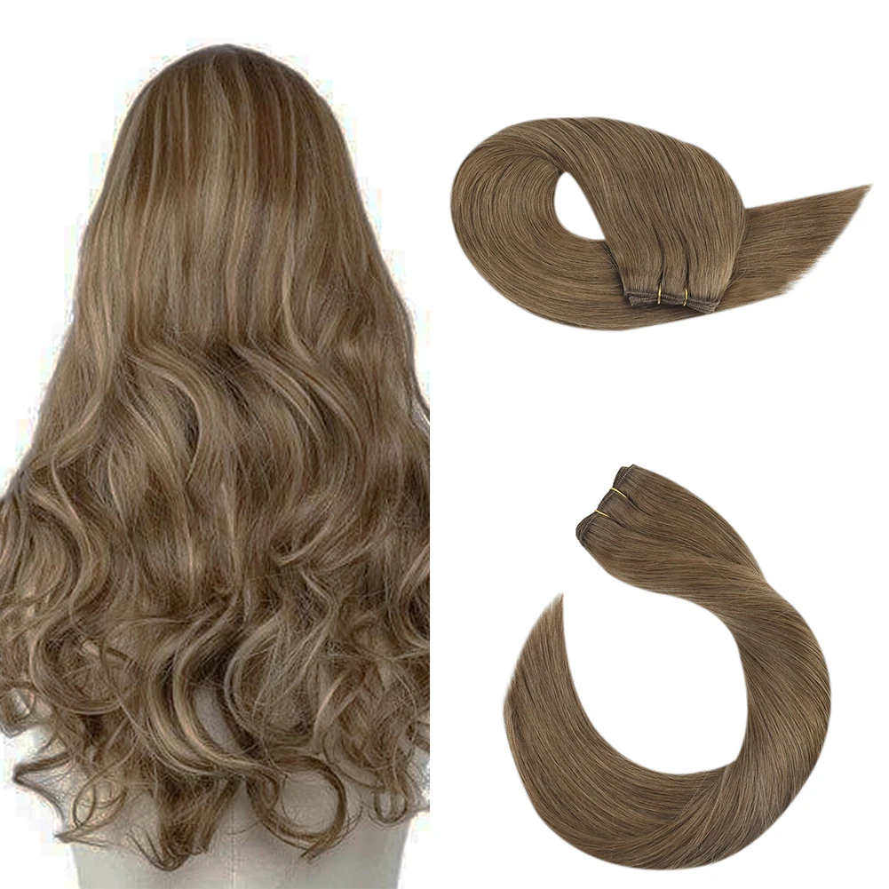 

Full Shine Hot Sale Light Brown #8 Remy Hair Bundle Human Hair Weft Extensions