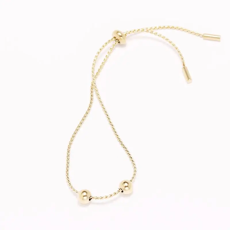 

Unique Design Stainless Steel Beads Charms Pendants Gold Plated Adjustable Rope Bracelet For Women