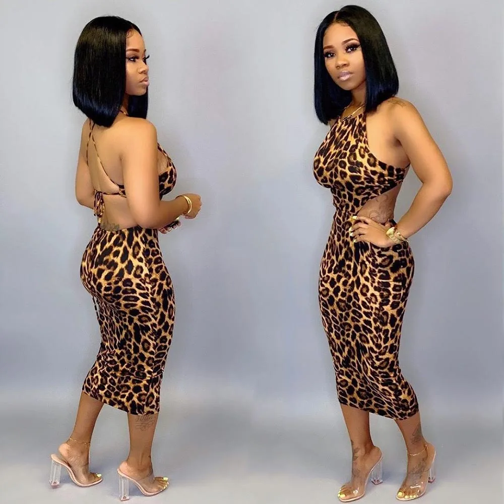 

plus size backless sexy cut out one piece leopard print club dress