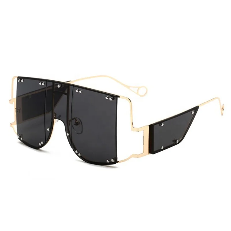 

Wholesale Metal New Big Frame One-Piece Retro Punk Women Glasses Sunglasses