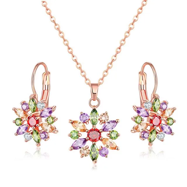 

2021 New Ladies Zircon Necklace Earrings Woman's Jewelry Set, Rose gold