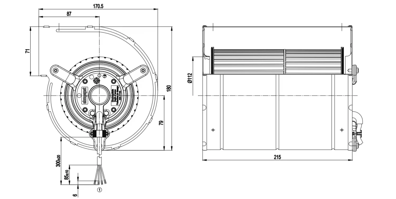 Centrifugal Fan, 230VAC, 80W, 133mm, IP44 - detail 12