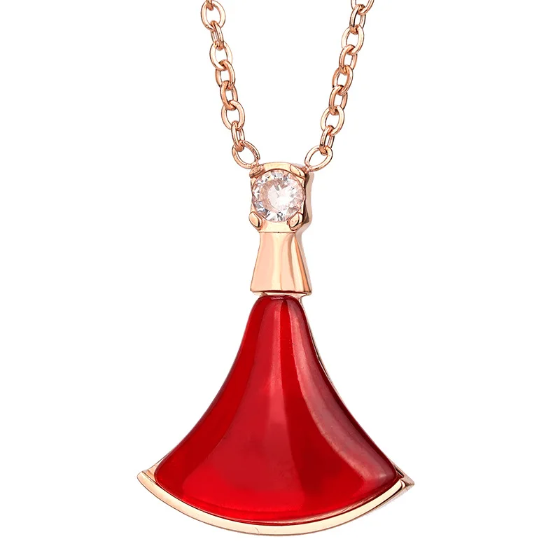 

Net red with fashionable little skirt necklace female titanium steel fritillaria clavicle chain fan temperament pendant