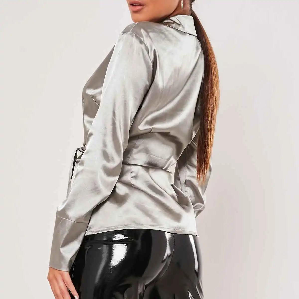 silver grey satin blouse