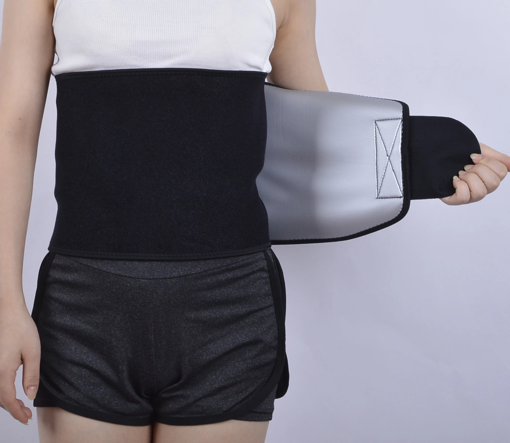 

Silver sweat bands waist trimmers sauna sweat premium waist trainers waist trimmer tummy belt, Black silver or customized
