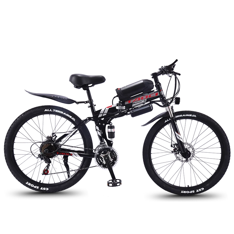 

26 Inch Electric Mountain Bike Shimano 21 Speed 36V 8/10/13A Folding Electric Bicycle With Suspension, Black