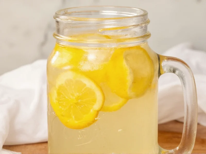 Homemade sports drink in mason jar with lemon slices