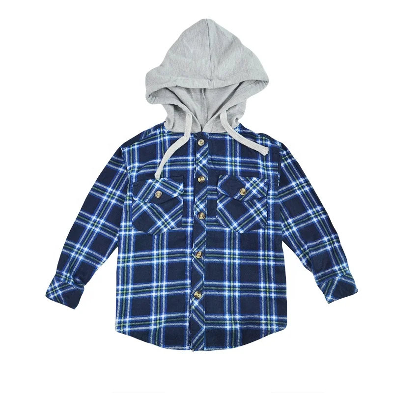 
boys plaid shirt hooded flannel kids children clothings 