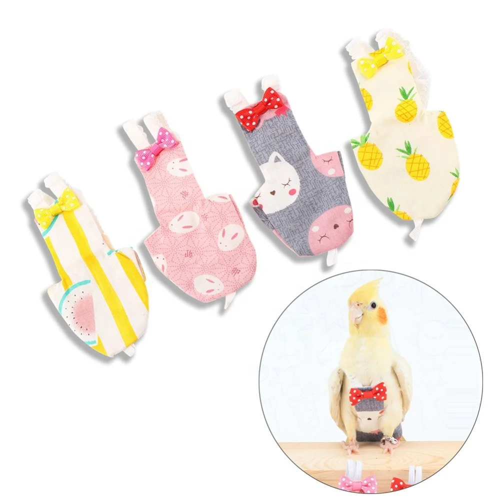 

50 PCs Reusable Colorful Parrot Diaper With Bow Tie Washable Pigeon Pet Birds Cotton Diaper