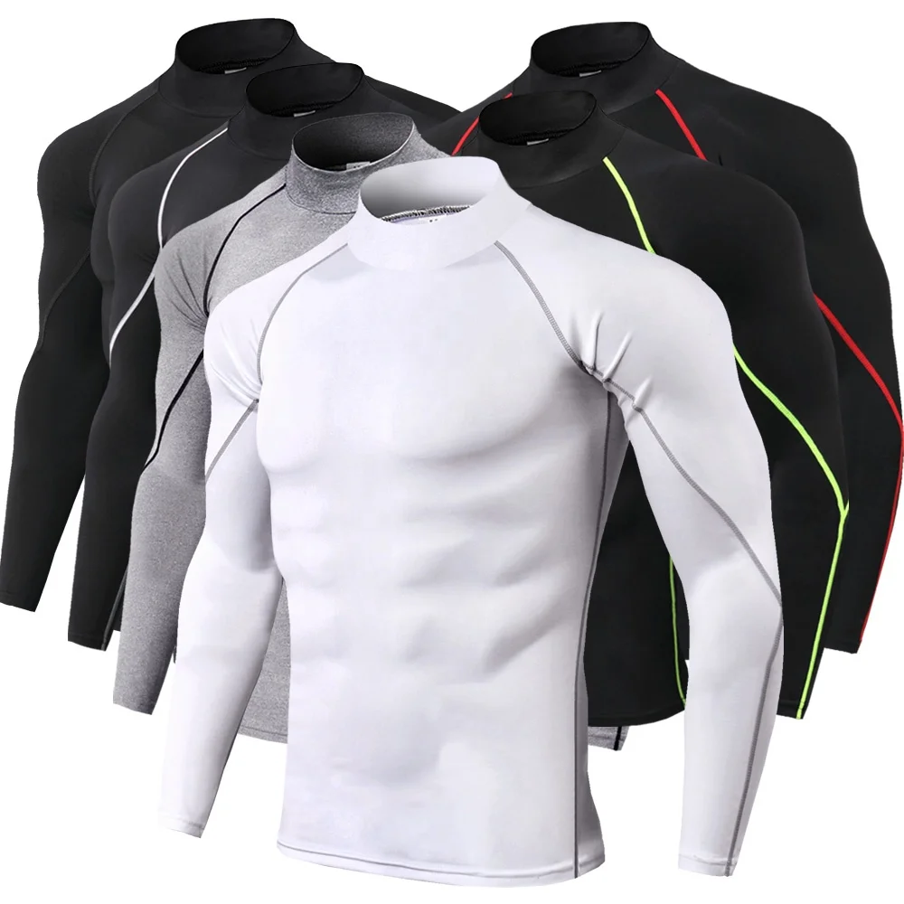 

Custom Performance Flatlock Seam Gym High Neck Compression Shirts Fitness Mens Long Sleeves Compression Shirts For Men