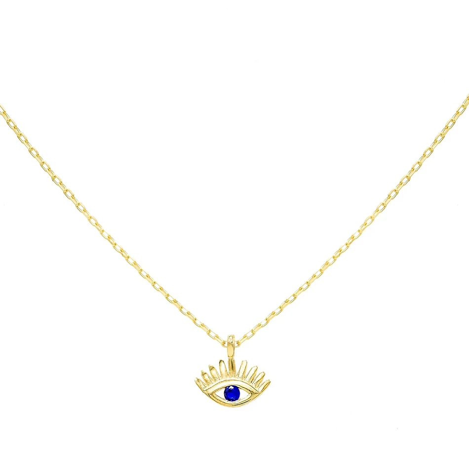 

18K gold plated pendant necklace trendy high polish 925 sterling silver fashion blue eye chokers necklace for cool girl