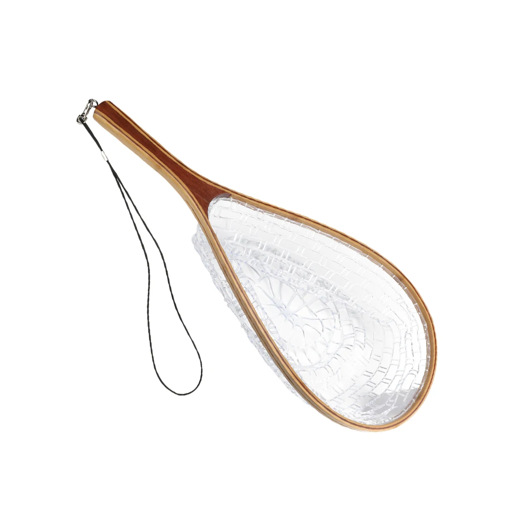 

HONOREAL Comfortable Wooden Deepend Net Handle Clear Soft Rubber Mesh 1Inch Flyfishing Landing Net