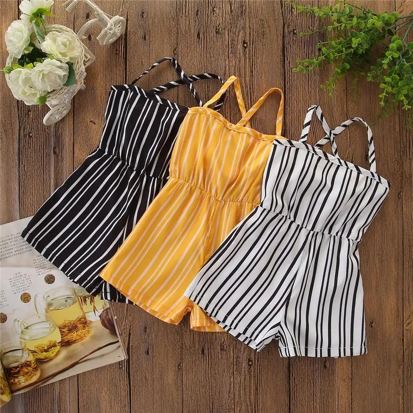 

Summer Baby Girls Kid Girl Jumpsuit Striped Romper Sunsuit Outfit Fashion Halter Sleeveless Clothes Casual Cute Rompers, As picture