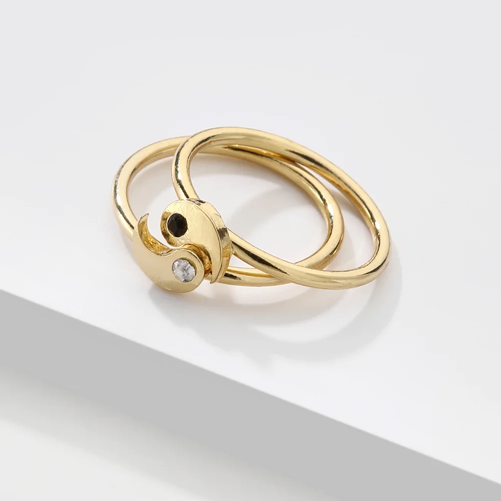 

High Qualtiy Metal Ta Chi Yin Yang Ring Jewelry Korean Gold Plated Yin Yang Ring Set For Women